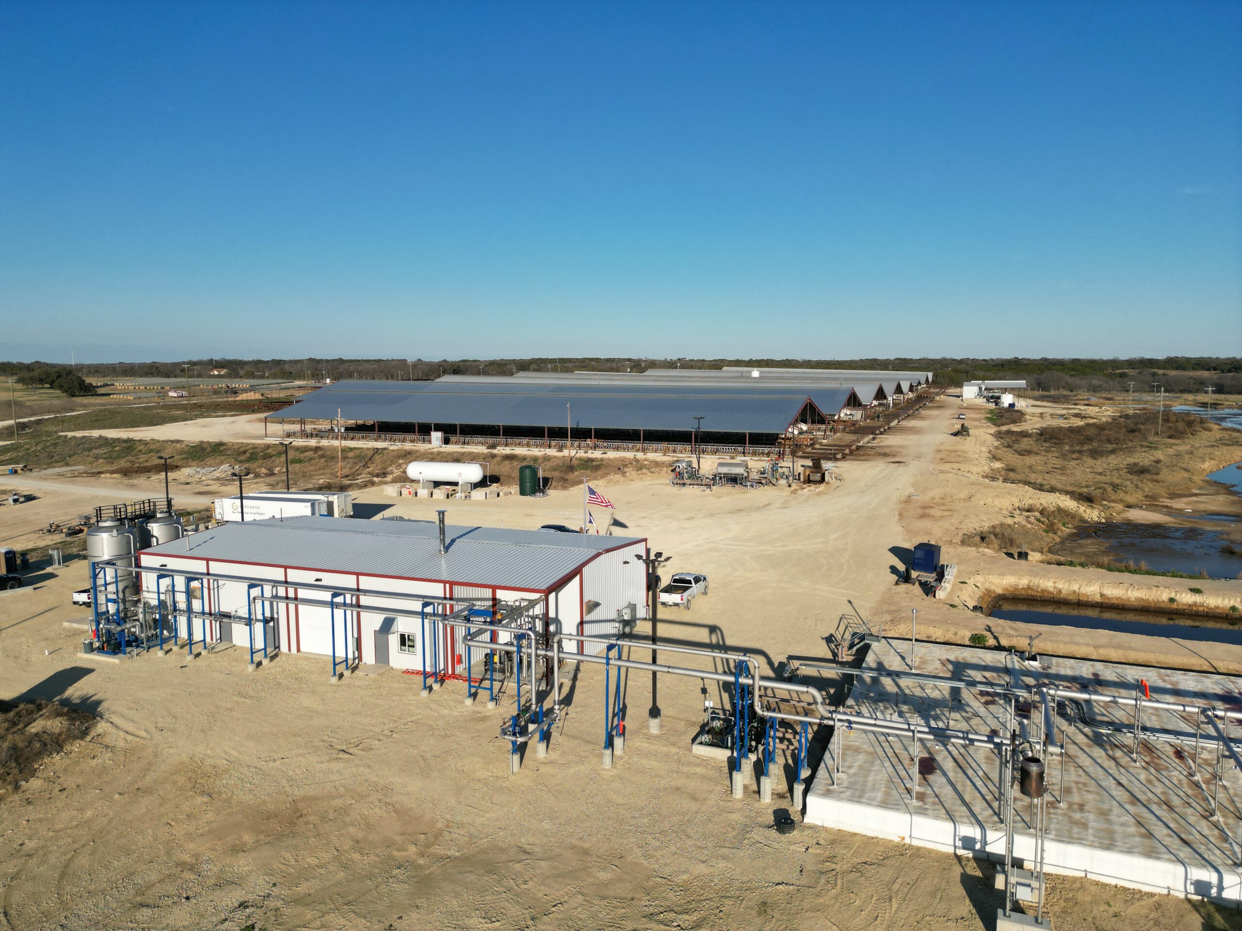Nacelle Solutions biogas facility aerial view with monitoring infrastructure